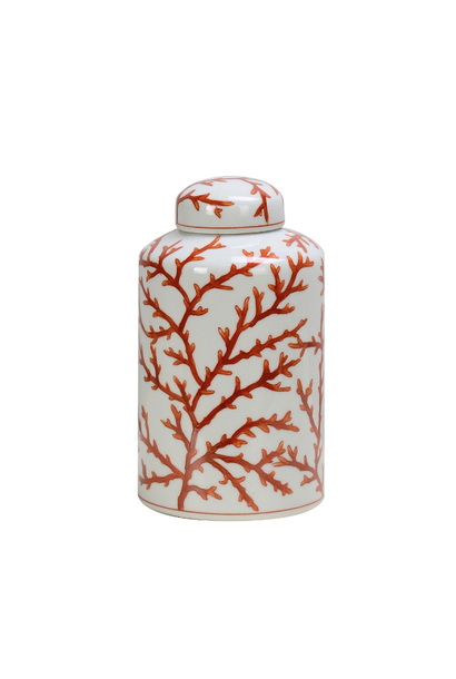 Coral Ceramic Box White & Orange H.22cm