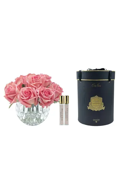 Roses Bud Bouquet Round Vase White Peach