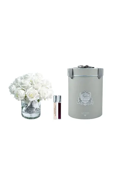 Luxury Grand Rose Bud Bouquet White & Silver