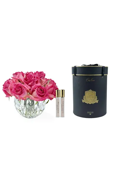 Bouquet Boutons de Roses Vase rond Magenta