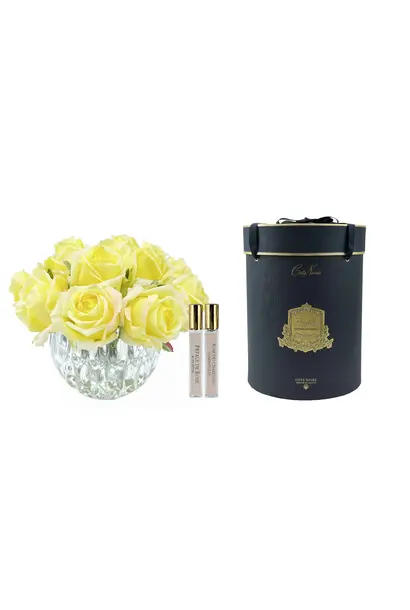 Yellow Round Vase Rose Bud Bouquet