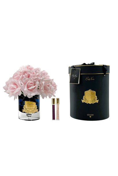 Grand Bouquet French Pink Roses Black Vase