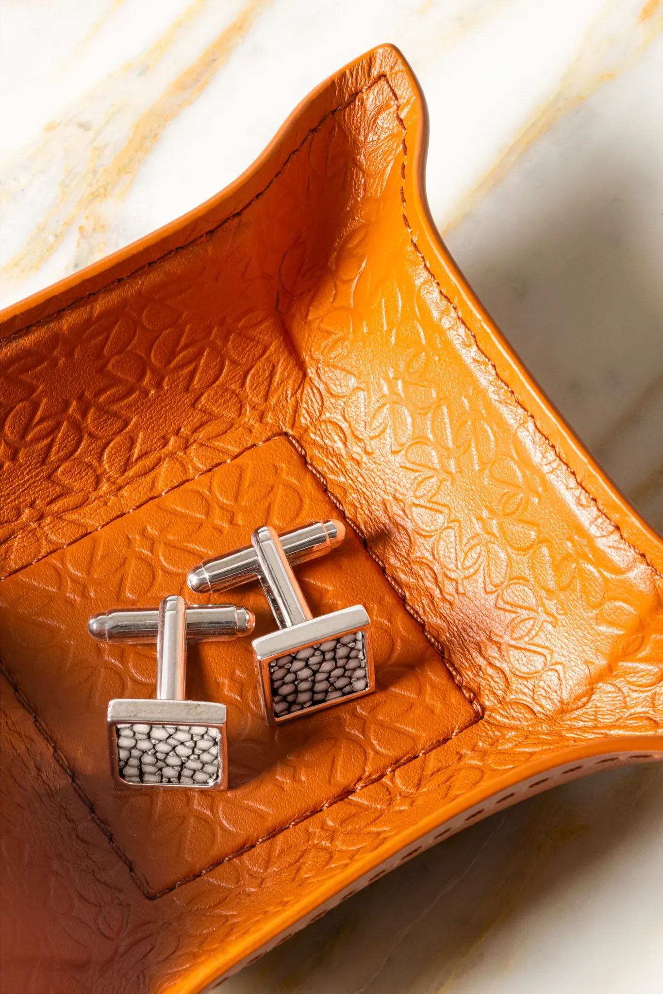 x Elie Saab Monogram Leather Valet Tray Mouton 10x10cm-3