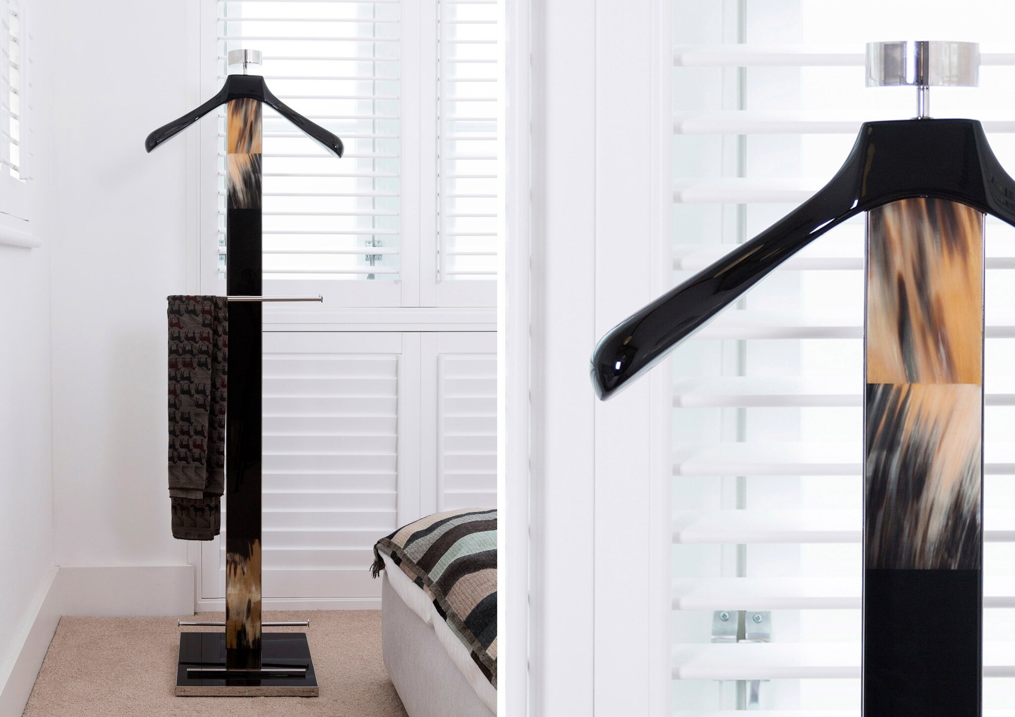 Valet Levanzo en Corne et Bois Laqué Noir-4