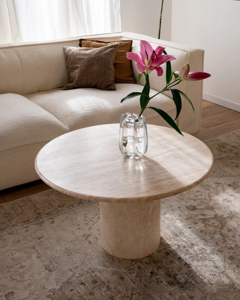 Table Basse Ronde Roma en Travertin Ø60x33cm-2