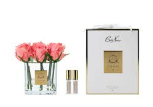 Square 9 Roses – Peach – Clear Vase with Gold Badge-2