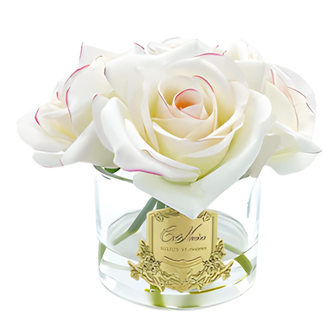 Bouquet 5 Roses - Pink Blush - Vase Clear avec Ecusson Gold-1