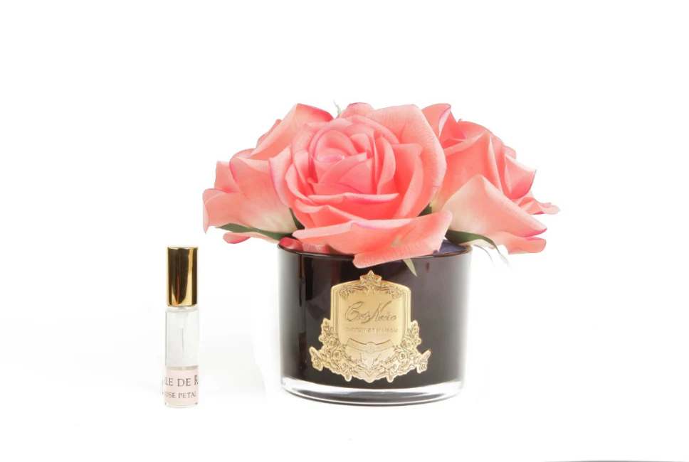 Bouquet 5 Roses - White Peach - Vase Black avec Ecusson Gold-5