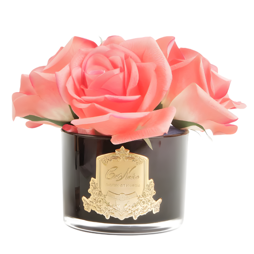 Bouquet 5 Roses - White Peach - Vase Black avec Ecusson Gold-1