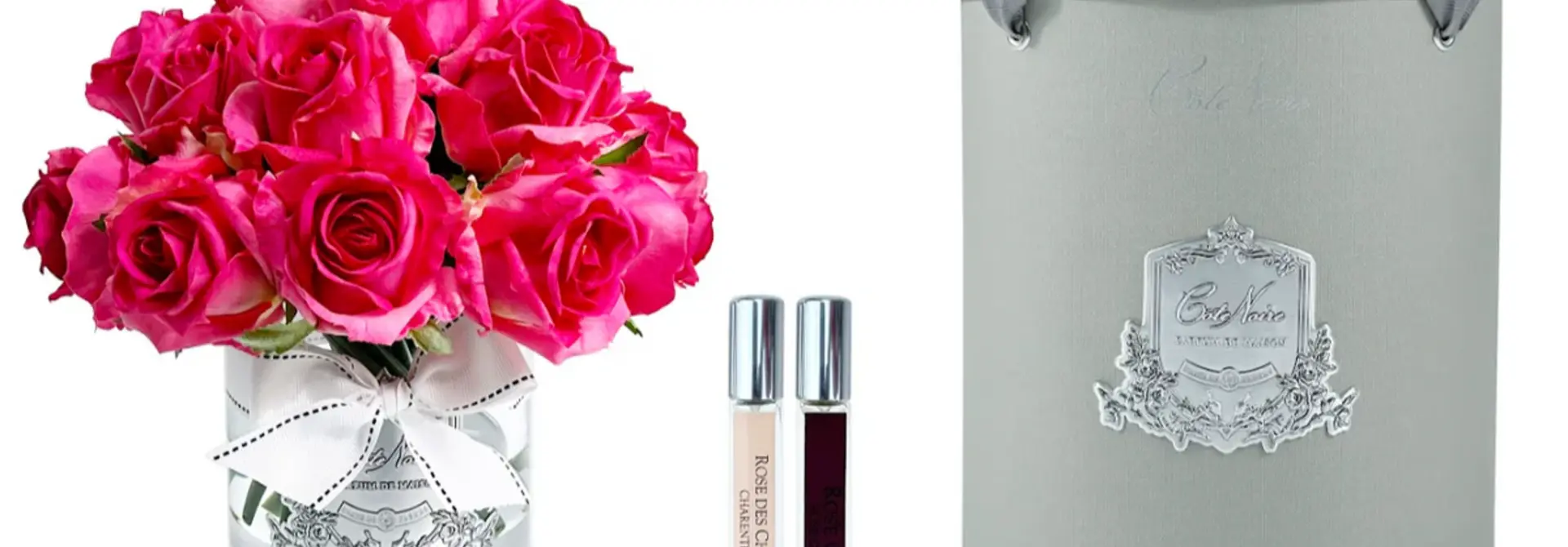 Grand Magenta Rose Bud Bouquet with Silver Badge