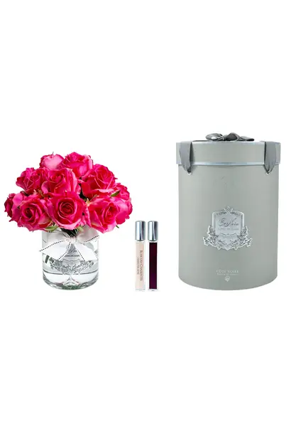 Grand Magenta Rose Bud Bouquet with Silver Badge