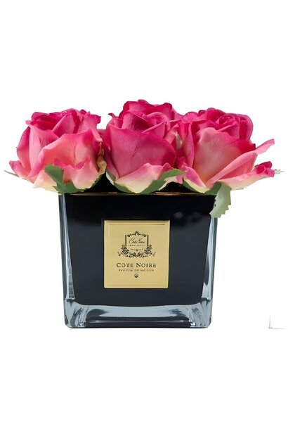 Carré 9 Roses - Magenta - Vase Black avec Ecusson Gold