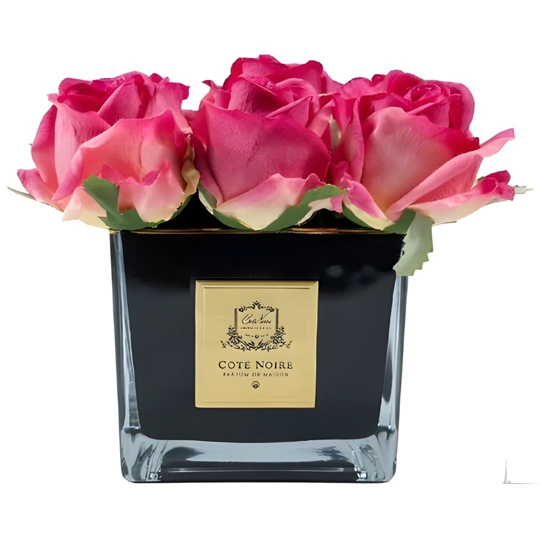 Carré 9 Roses - Magenta - Vase Black avec Ecusson Gold-1
