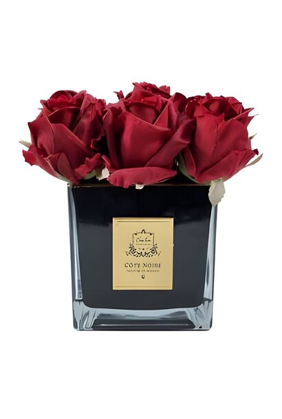 Carré 9 Roses - Red - Vase Black avec Ecusson Gold