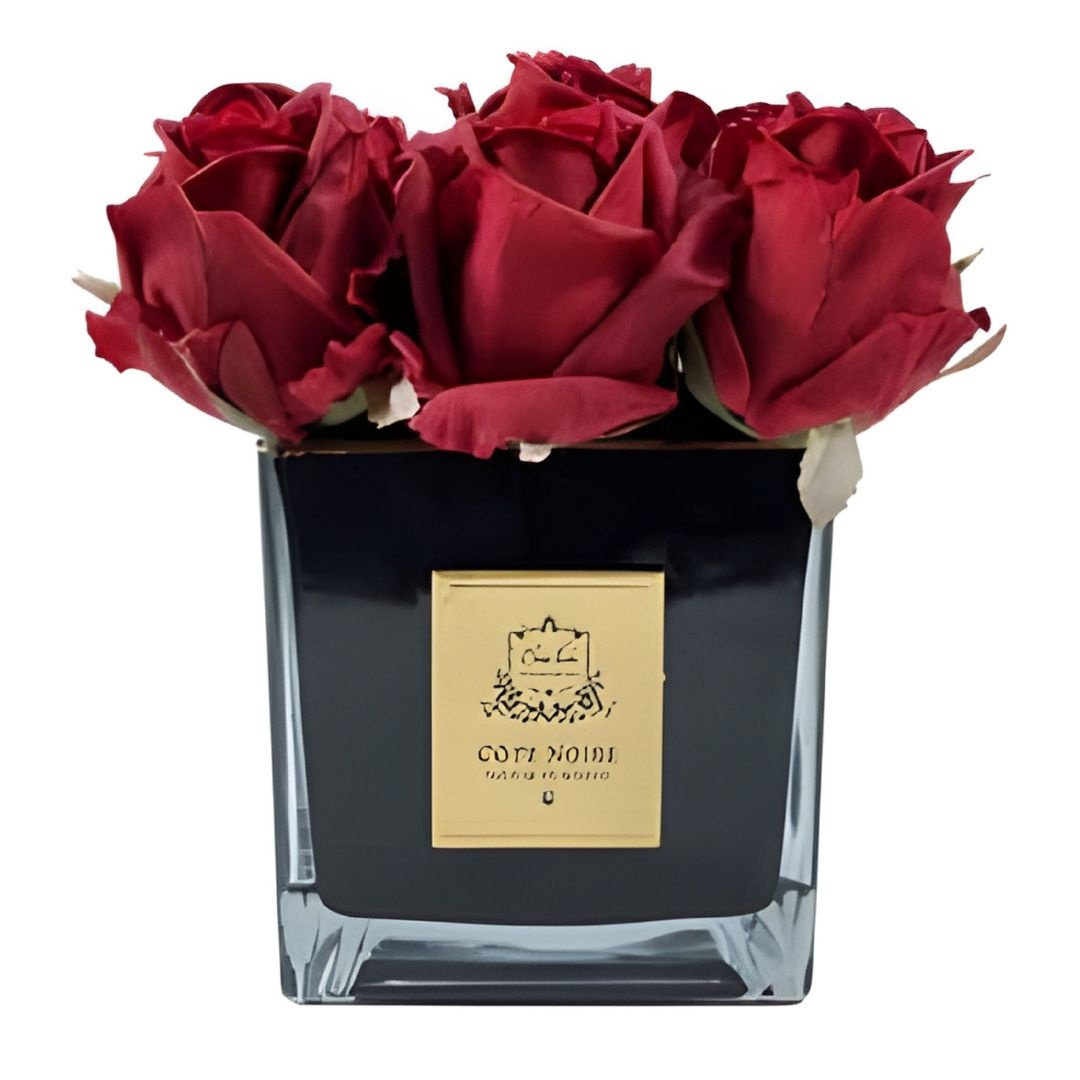 Carré 9 Roses - Red - Vase Black avec Ecusson Gold-1