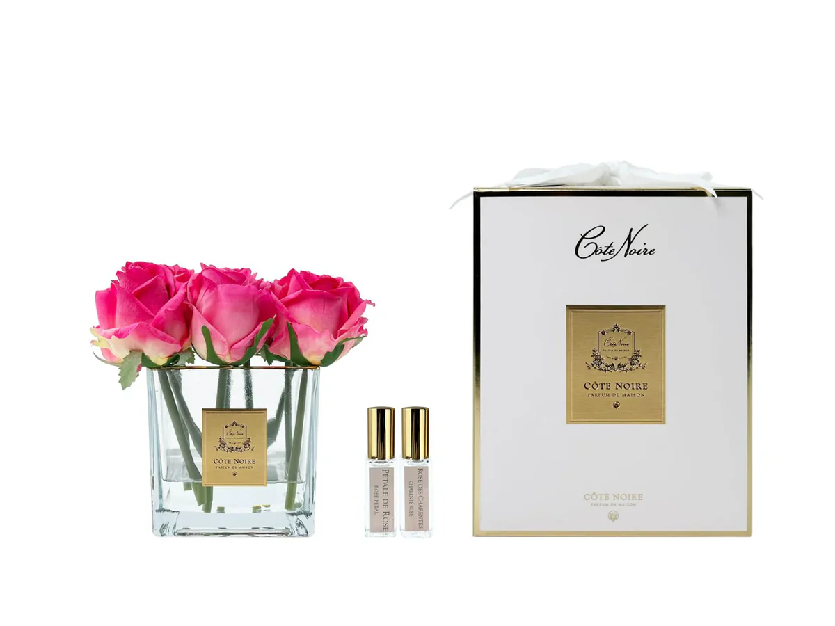 Bouquet 9 Roses Magenta Square Vase Clair-3