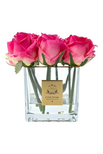 Bouquet 9 Roses Magenta Square Vase Clair