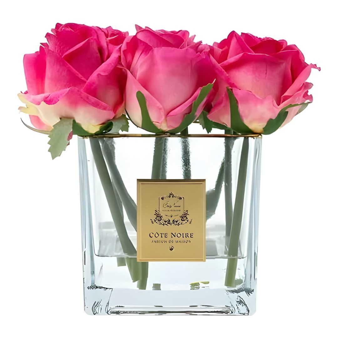 Bouquet 9 Roses Magenta Square Vase Clair-1