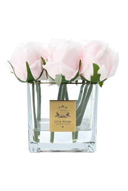 Carré 9 Roses - French Pink - Vase Clear avec Ecusson Gold