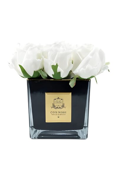 Carré 9 Roses - Ivory - Vase Black avec Ecusson Gold