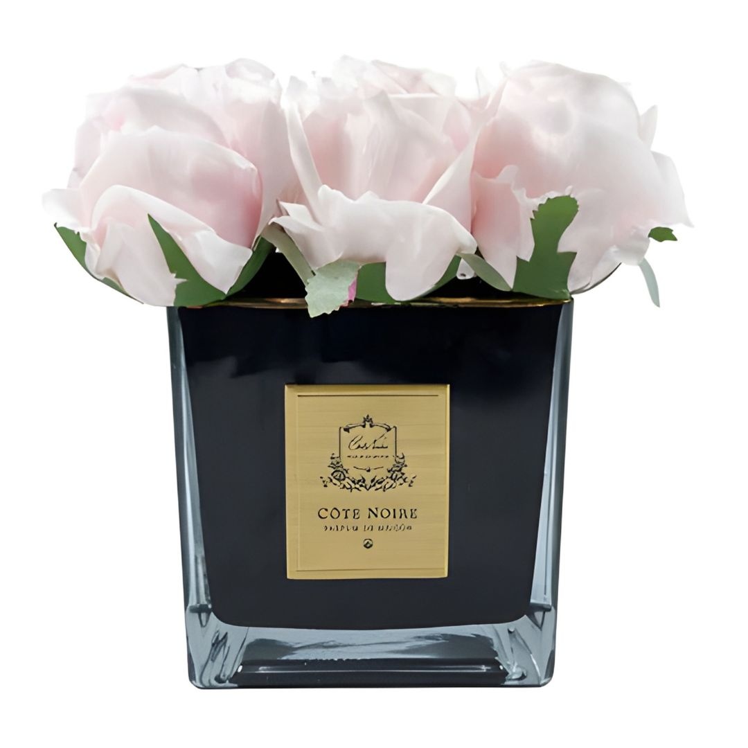 Bouquet 9 Roses Square Small Vase Noir - French Pink-1