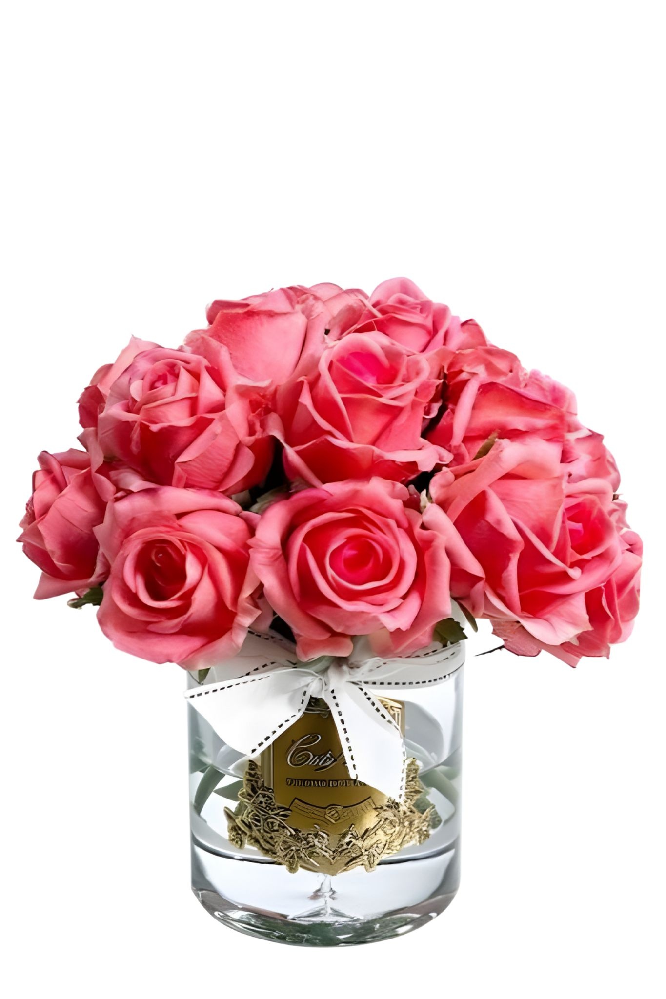 Grand Bouquet Boutons de Rose White Peach Vase Clair-1