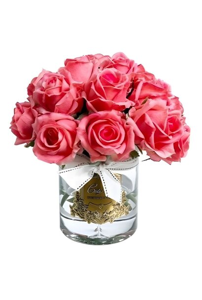 Grand Bouquet Boutons de Rose White Peach Vase Clear