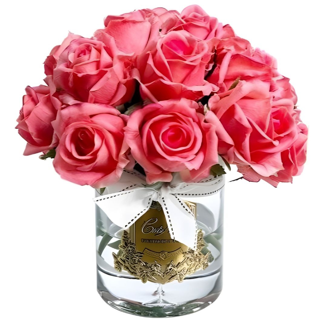 Grand Bouquet Boutons de Rose White Peach Vase Clair-2