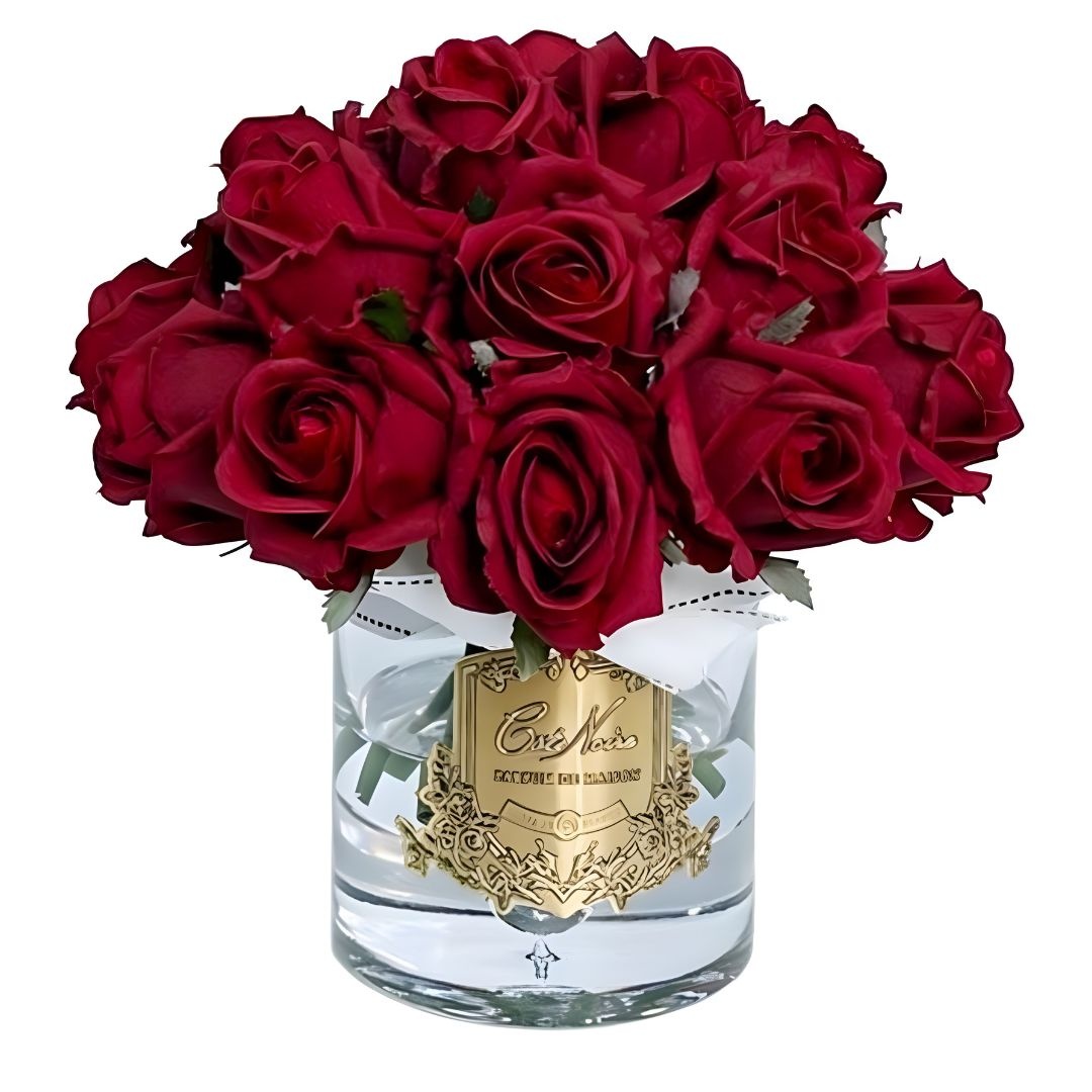Grand Bouquet Boutons de Roses Rouge Vase Clair-1