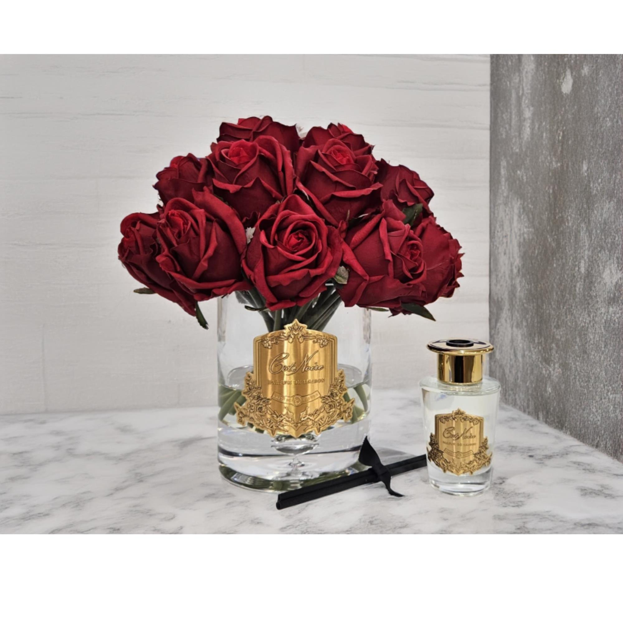 Grand Bouquet Boutons de Roses Rouge Vase Clair-2