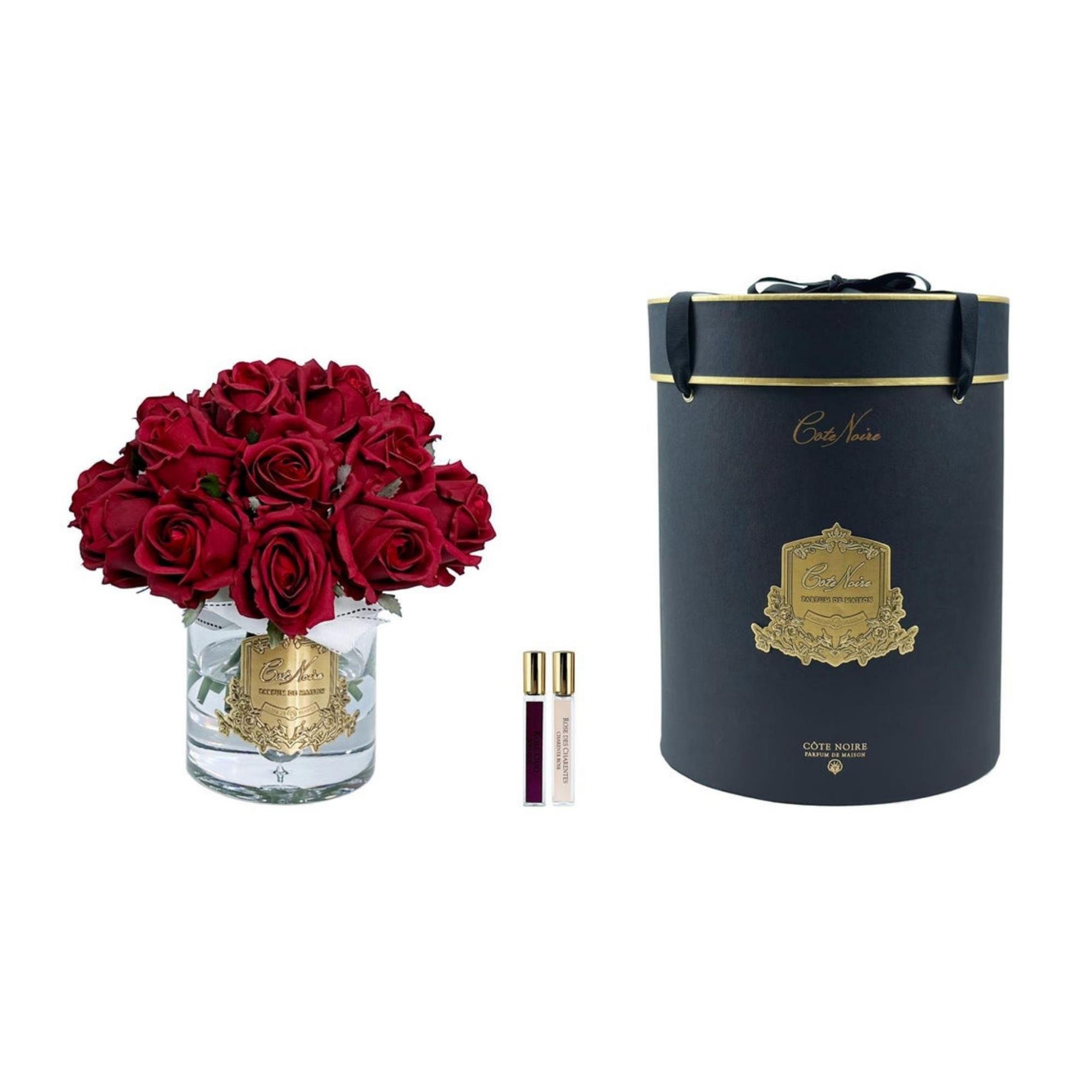 Grand Bouquet Boutons de Roses Rouge Vase Clair-3