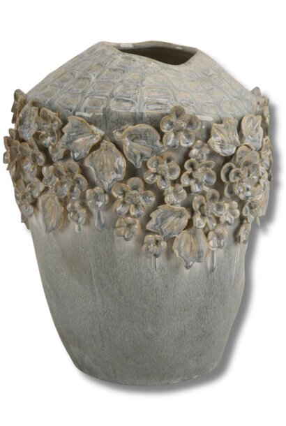 Ceramic Vase with Floral Relief Ø32,5x40cm