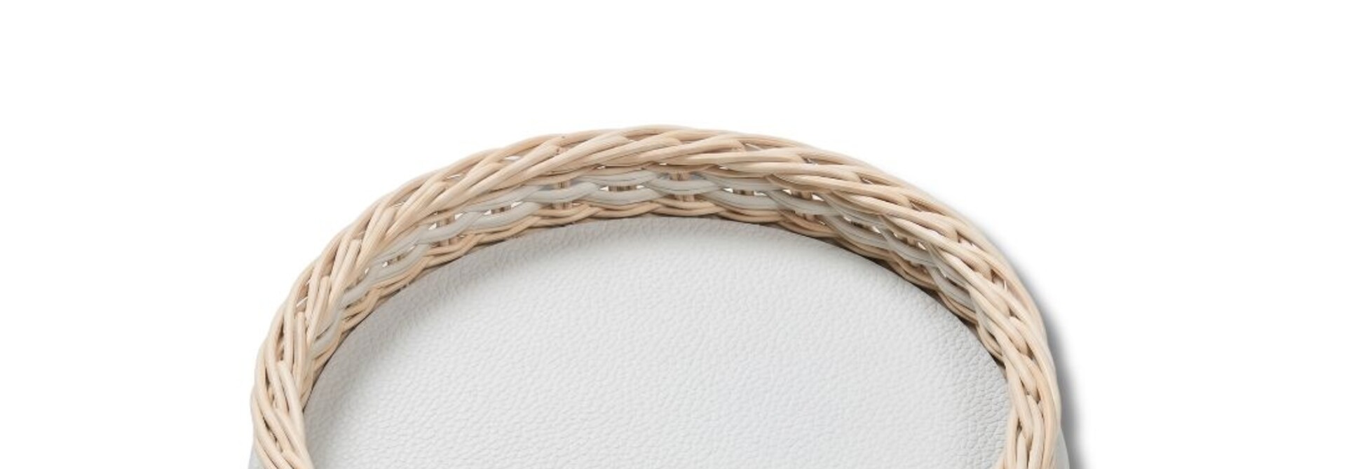 Orsay Mini Round Tray Rotin Natural & Cuir Golf Ice - Ø27,5x6cm