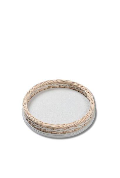 Plateau Orsay Mini Rond en Rotin Natural & Cuir Golf Ice - Ø27,5x6cm