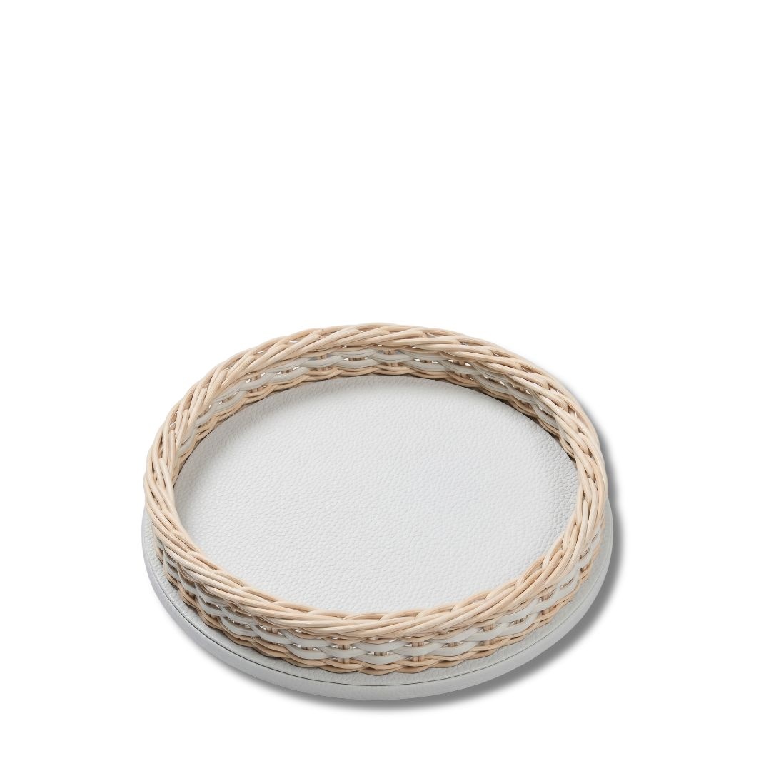 Orsay Mini Round Tray Rotin Natural & Cuir Golf Ice - Ø27,5x6cm-1
