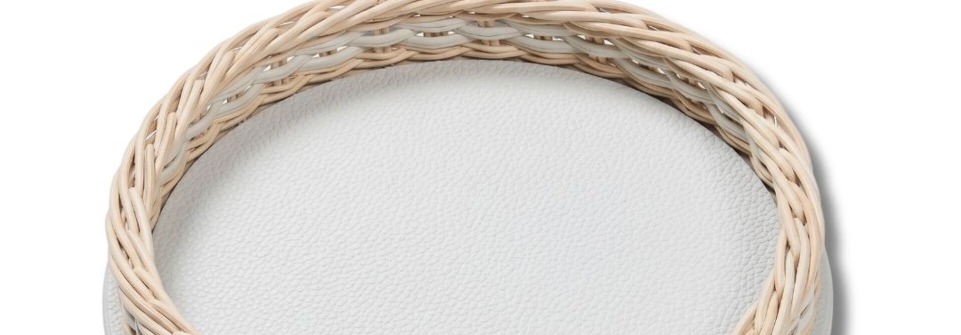 Orsay Small Round Tray Rotin Natural & Cuir Golf Ice - Ø37,5x6cm
