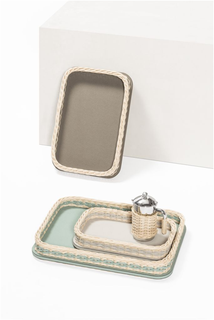 Orsay Rectangular Tray Rotin & Golf Sky - 33x21x6cm-2