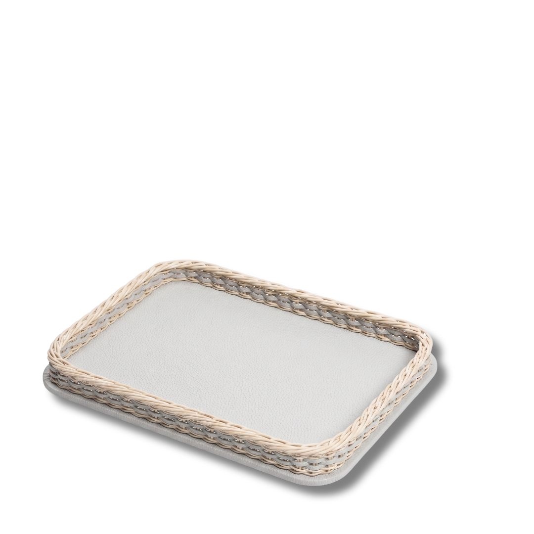 Orsay Rectangular Tray Rotin & Golf Light Grey - 33x21x6cm-1
