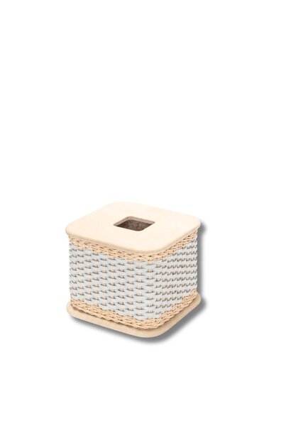 Courbet Square Tissue Holder Rotin Natural & Golf Ice