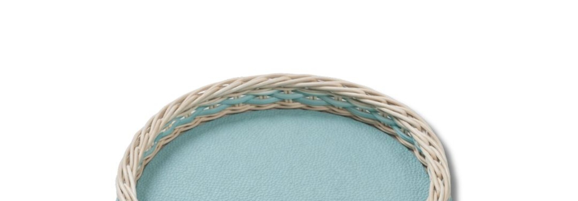 Orsay Mini Round Tray Rotin Natural & Cuir Golf Sky - Ø27,5x6cm