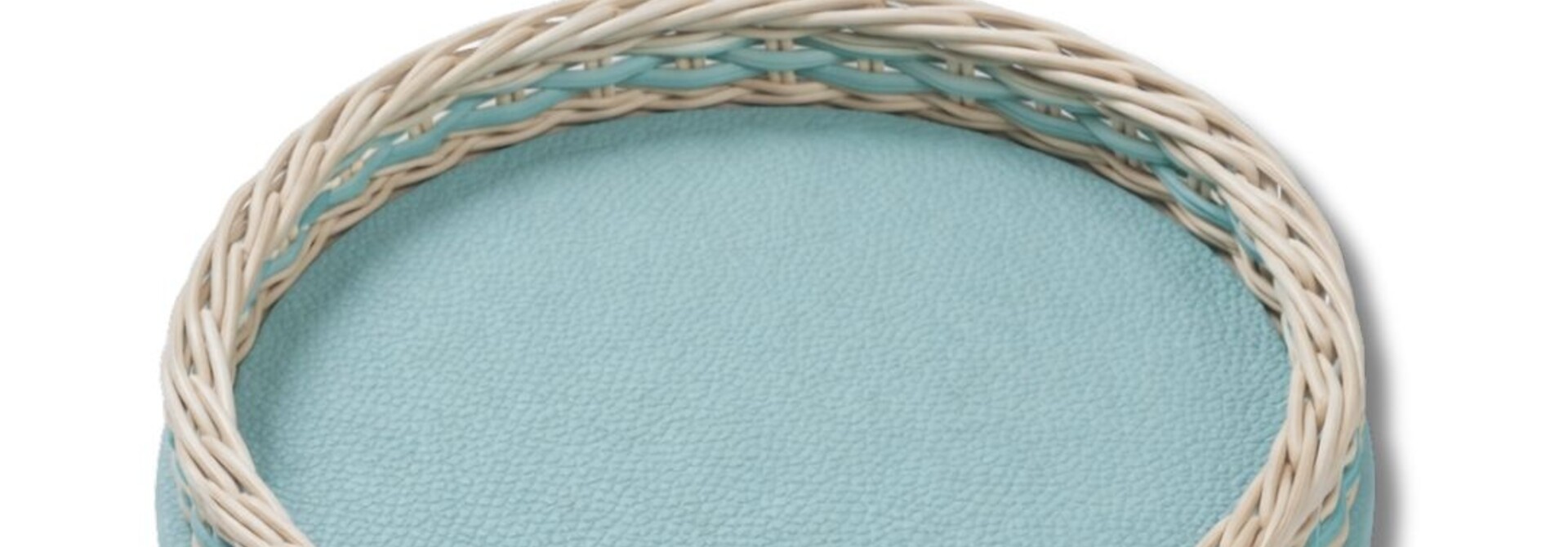 Orsay Small Round Tray Rotin Natural & Cuir Golf Sky - Ø37x6cm