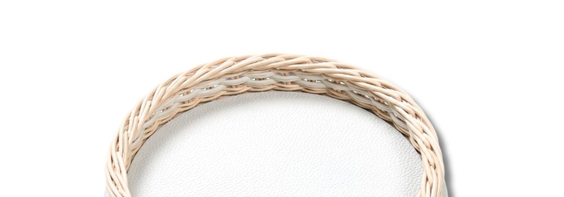 Orsay Mini Round Tray Rotin Natural & Leather Golf White - Ø27,5x6cm