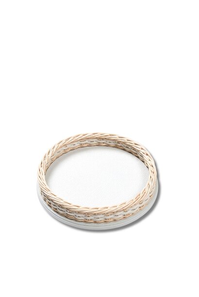 Orsay Mini Round Tray Rotin Natural & Leather Golf White - Ø27,5x6cm