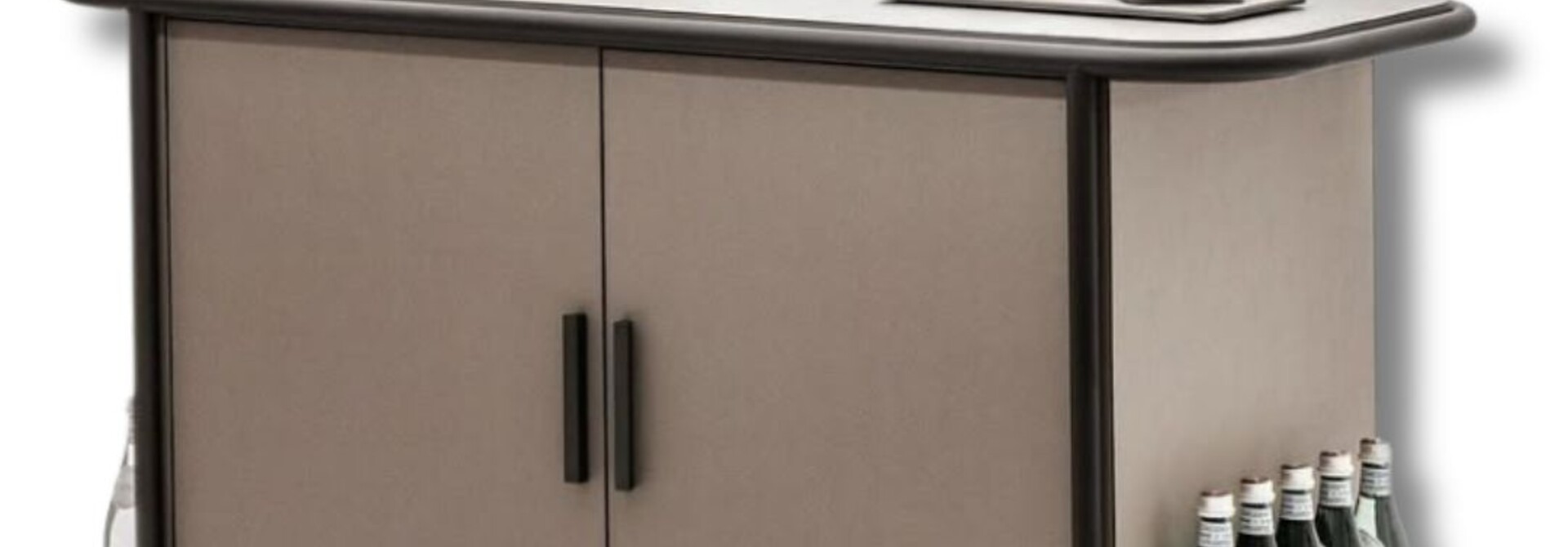 Arcade Bar Cart with Drawers & Fridge – Bronze & Golf Mud Leather