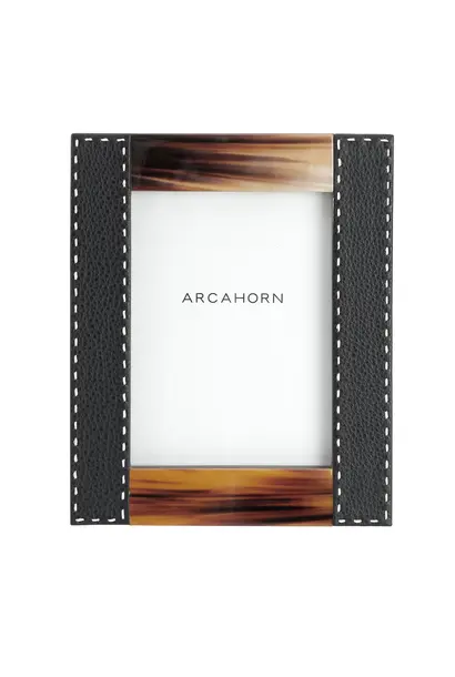 Dorotea Photo Frame in Horn & Black Leather 19x24cm
