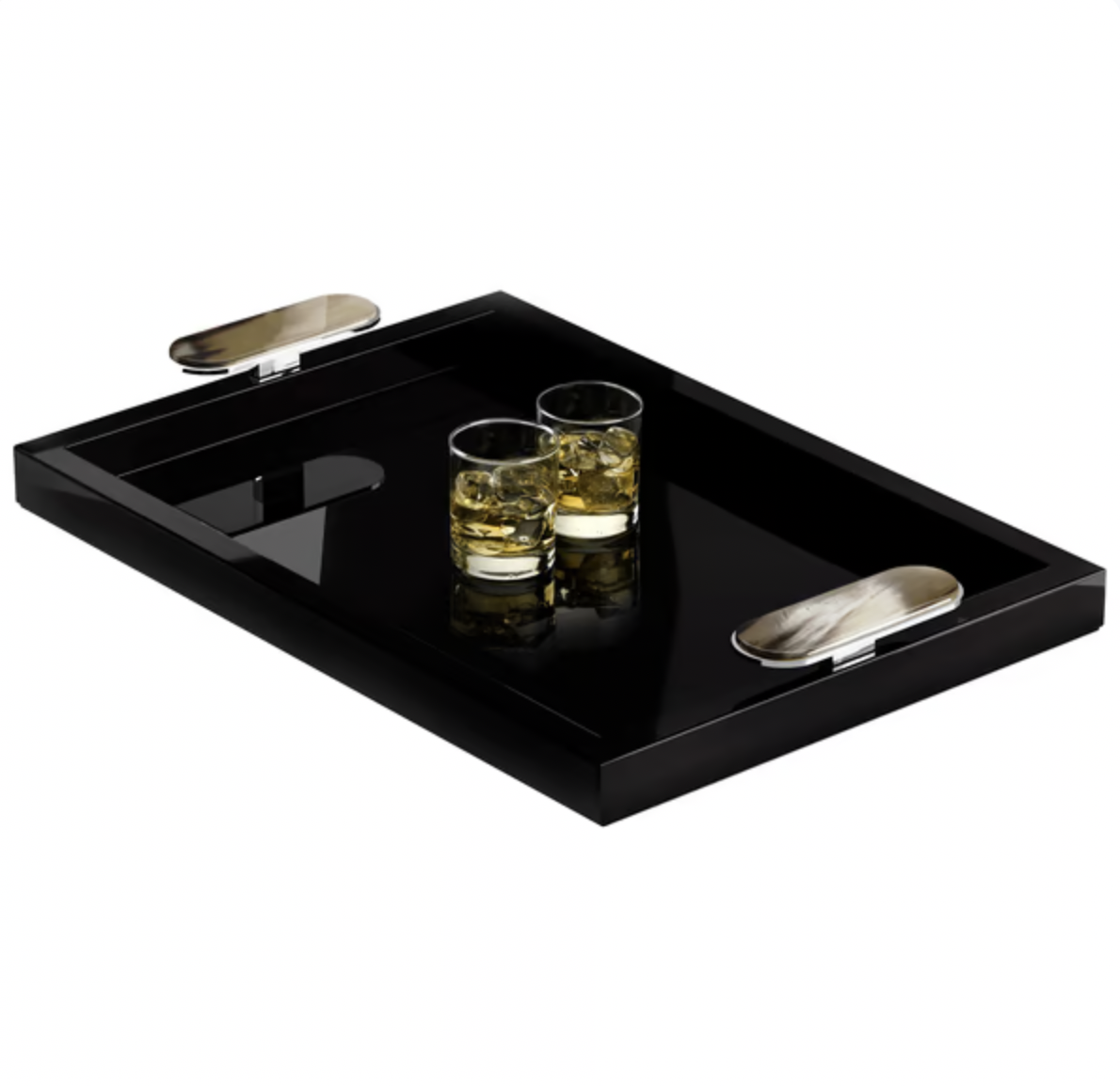 Plateau Berro Bois Laqué Noir & Corne-3