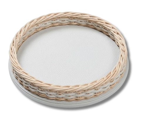 Plateau Orsay Mini Rond en Rotin Natural & Cuir Golf Ice - Ø37,5x6cm-7