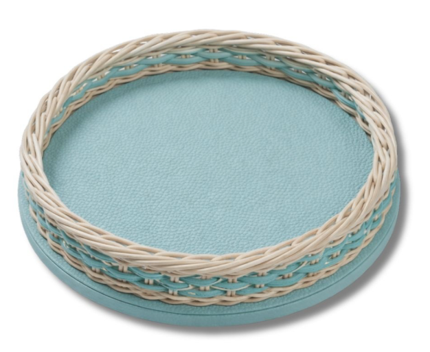 Orsay Small Round Tray Rotin Natural & Cuir Golf Sky - Ø37x6cm-7