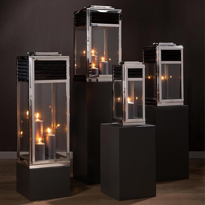 Lanterne Genua Teck Noir & Acier Inoxydable H 60 cm-3