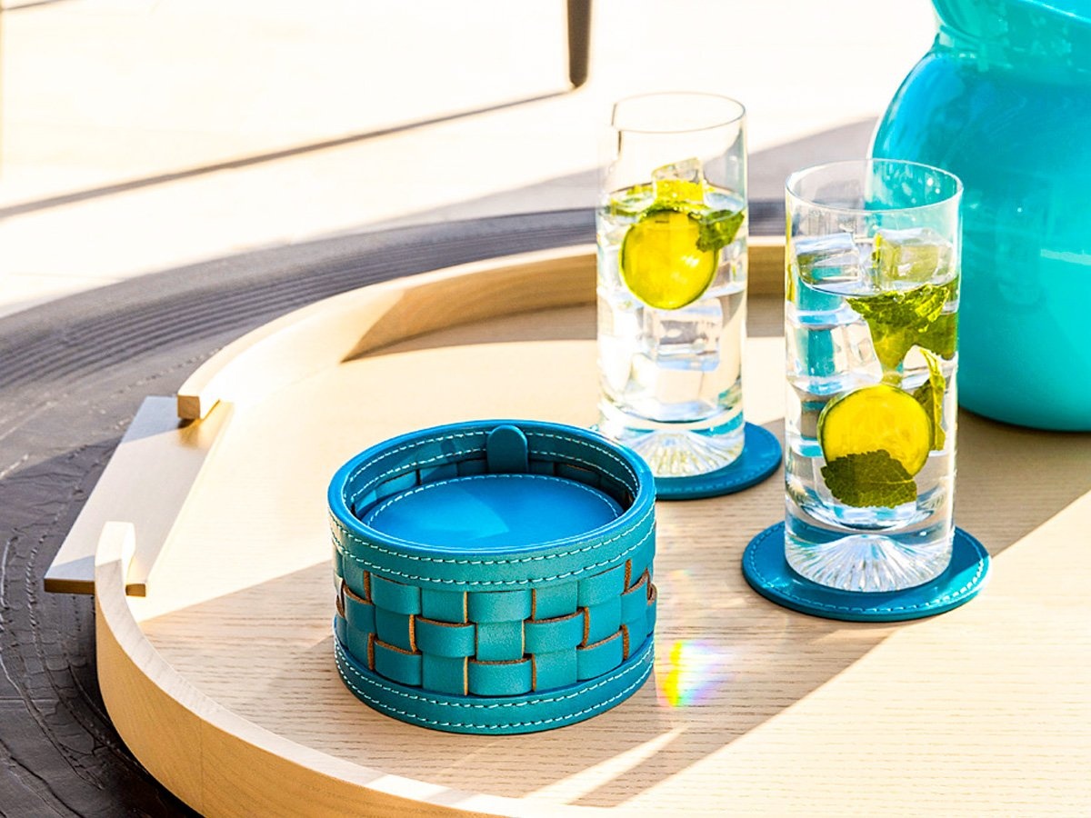 Set de 10 Sous-Verres Barcellona Cuir Outdoor Turquoise-2